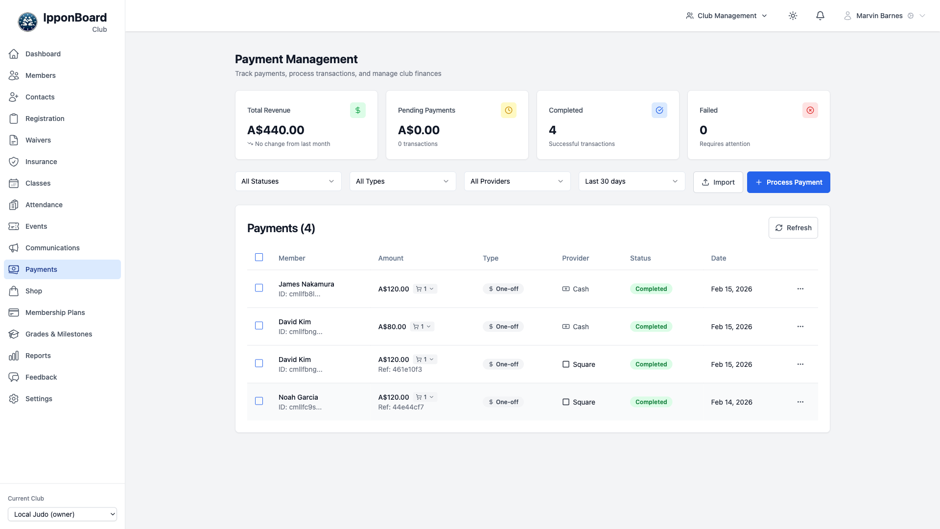 IpponBoard automated subscription billing with Stripe and Square integration